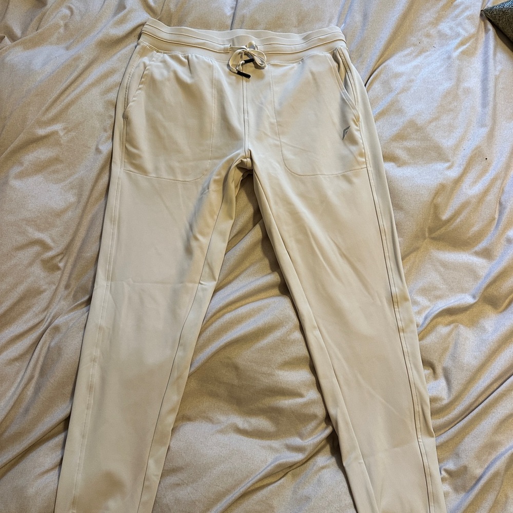 Cream Elastic Waist Sweatpants with Soft Texture